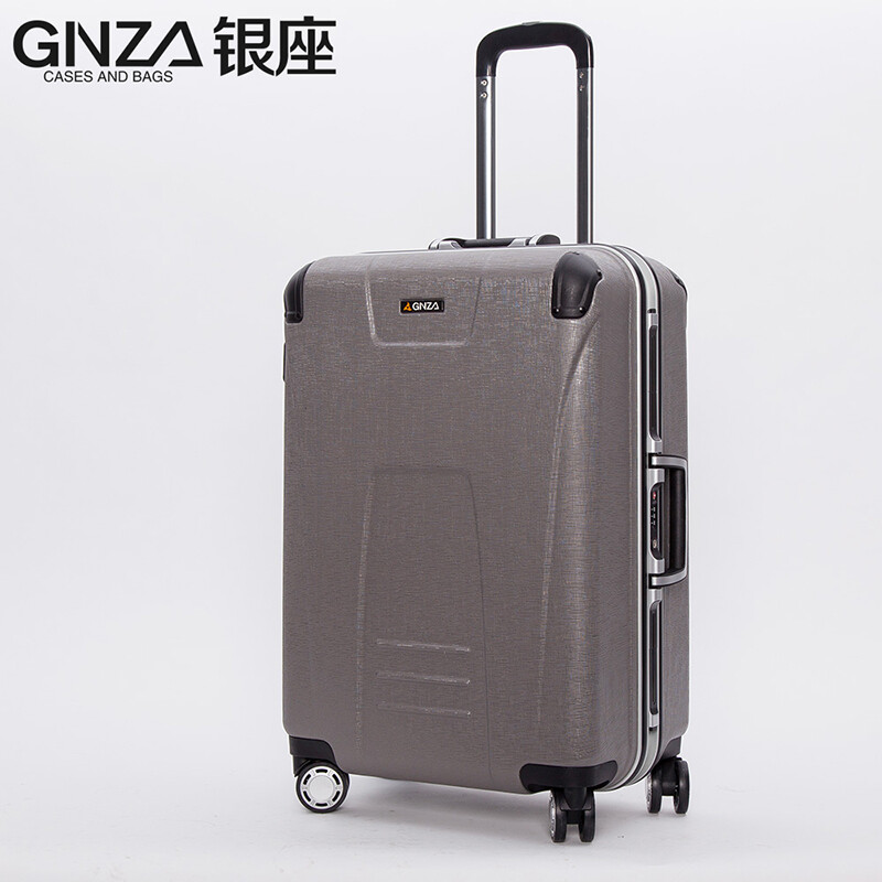 銀座防刮面鋁框商務拉桿箱20旅行箱24托運密碼行李箱28英寸 皮箱箱子拖箱拉桿箱男女萬向輪 【A8759K】銀色(亮面) 24寸(大多數情況下使用)